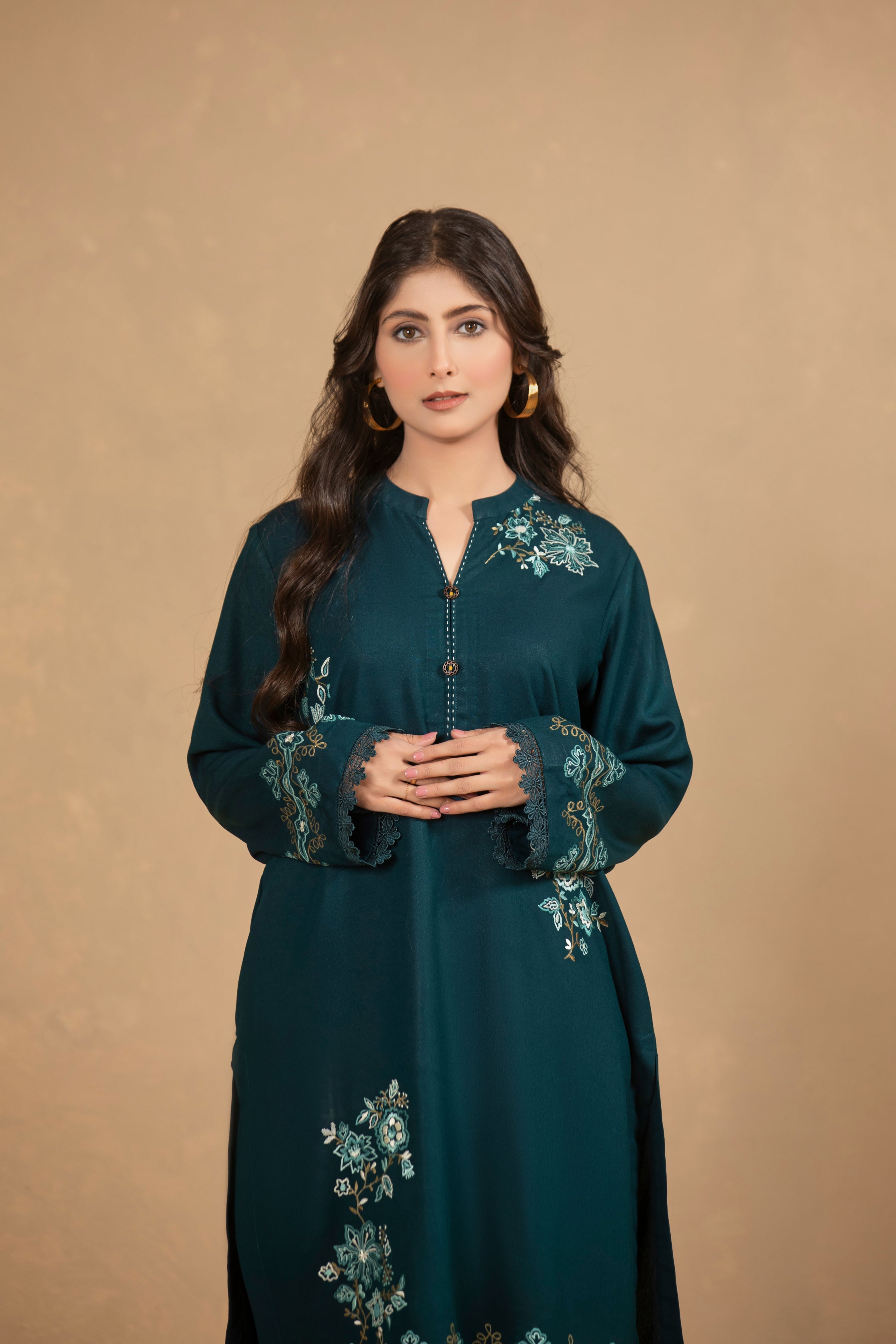 Deep Teal Embroided Suit-TA06-2Pc