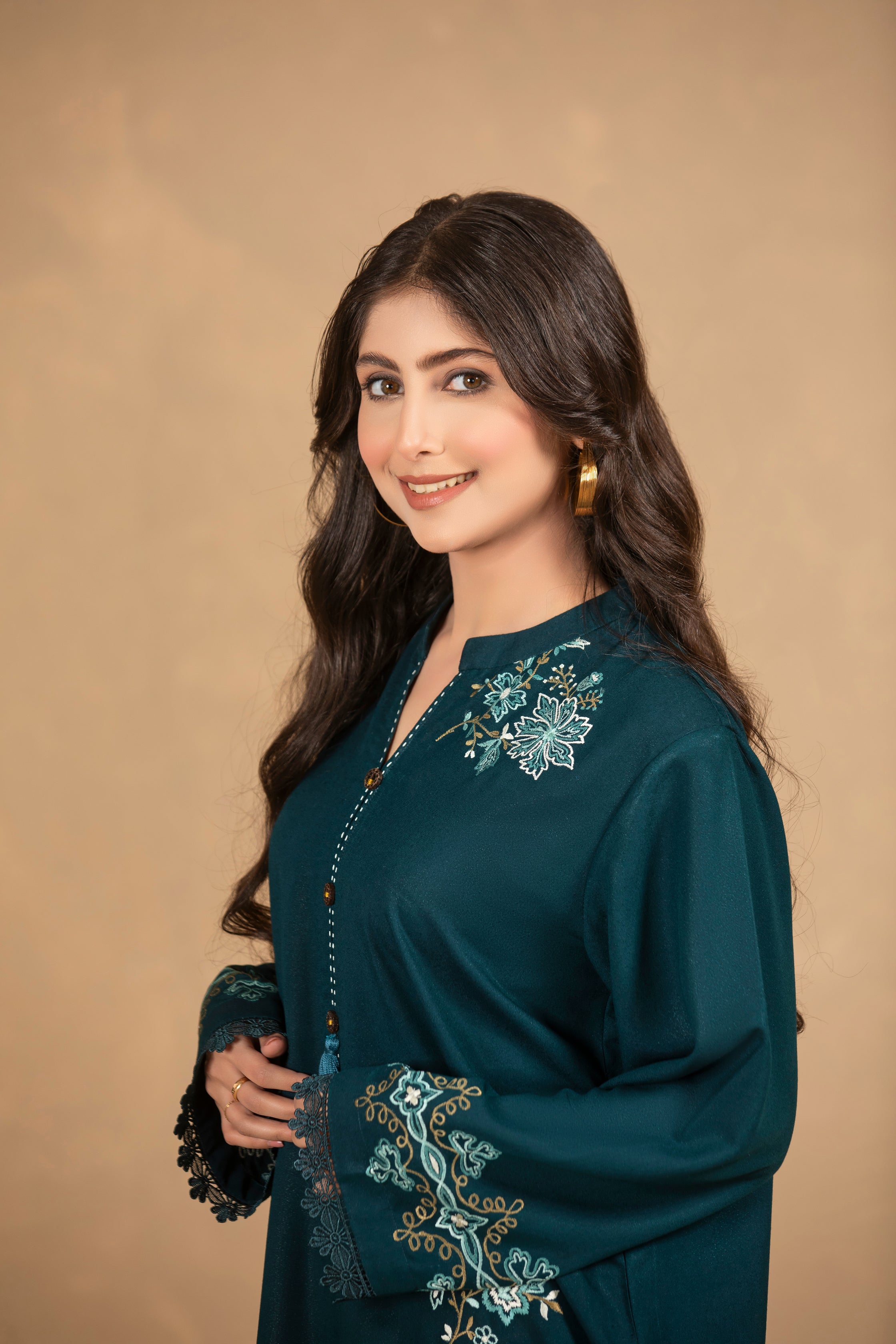 Deep Teal Embroided Suit-TA06-2Pc