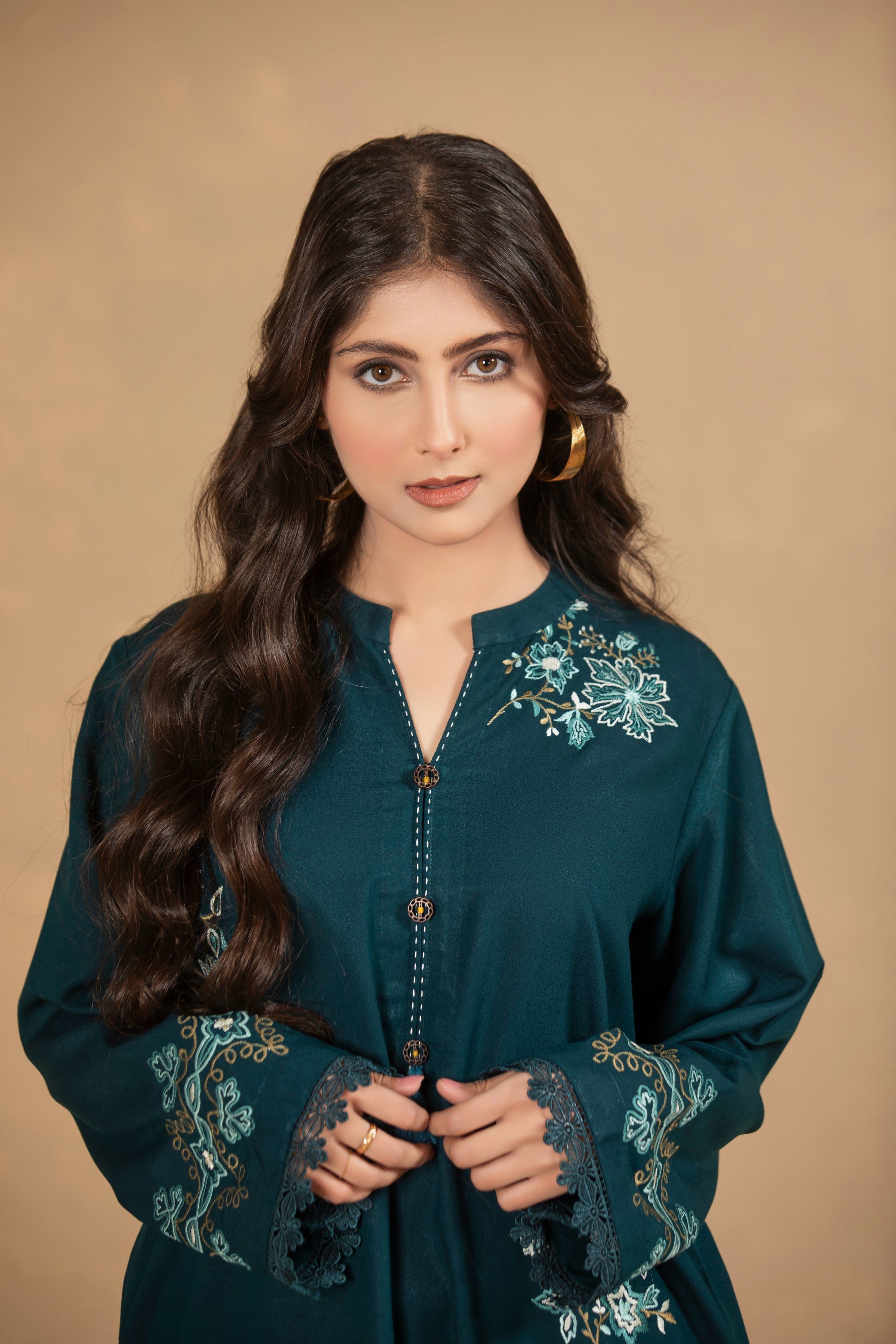 Deep Teal Embroided Suit-TA06-2Pc