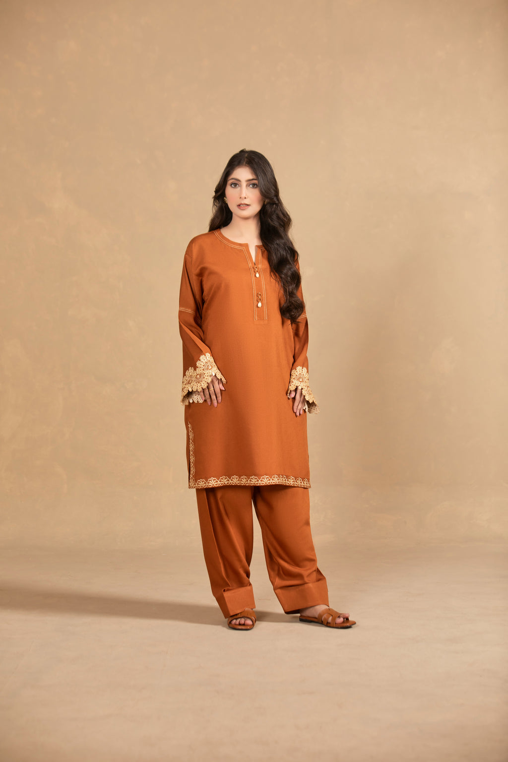 Rust Orange Embroided Suit-TA07-2Pc