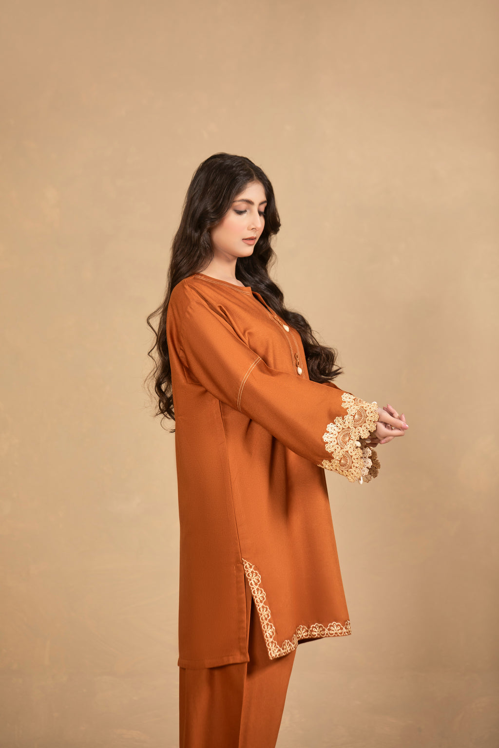 Rust Orange Embroided Suit-TA07-2Pc