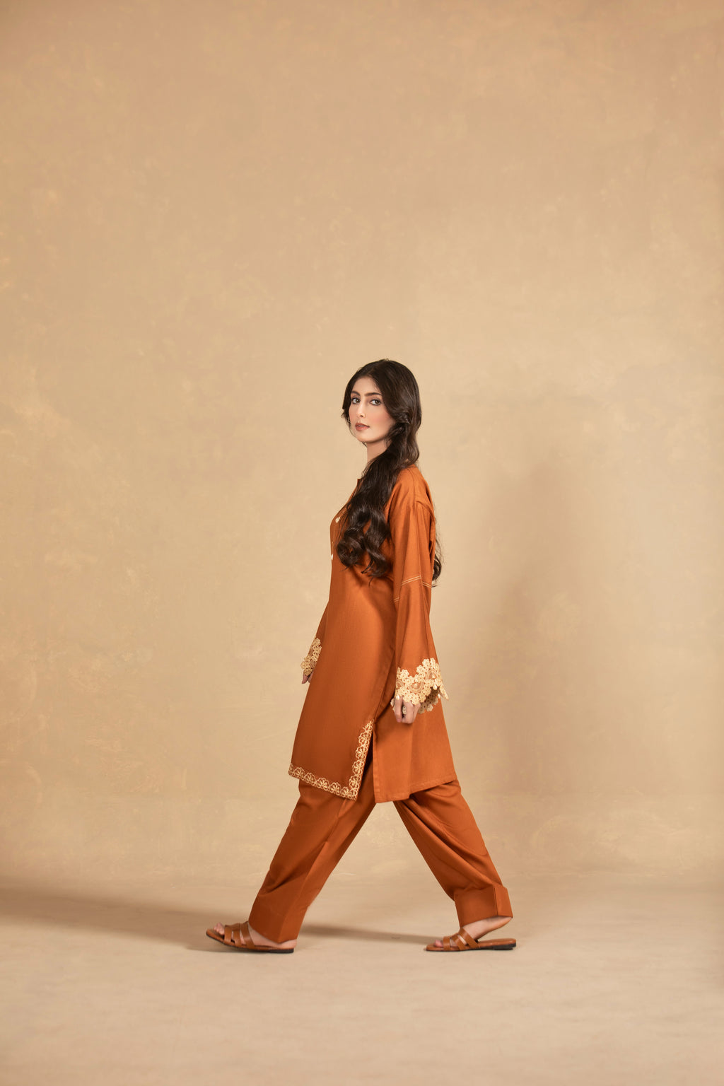Rust Orange Embroided Suit-TA07-2Pc