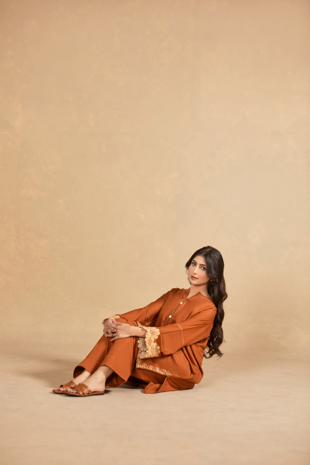 Rust Orange Embroided Suit-TA07-2Pc