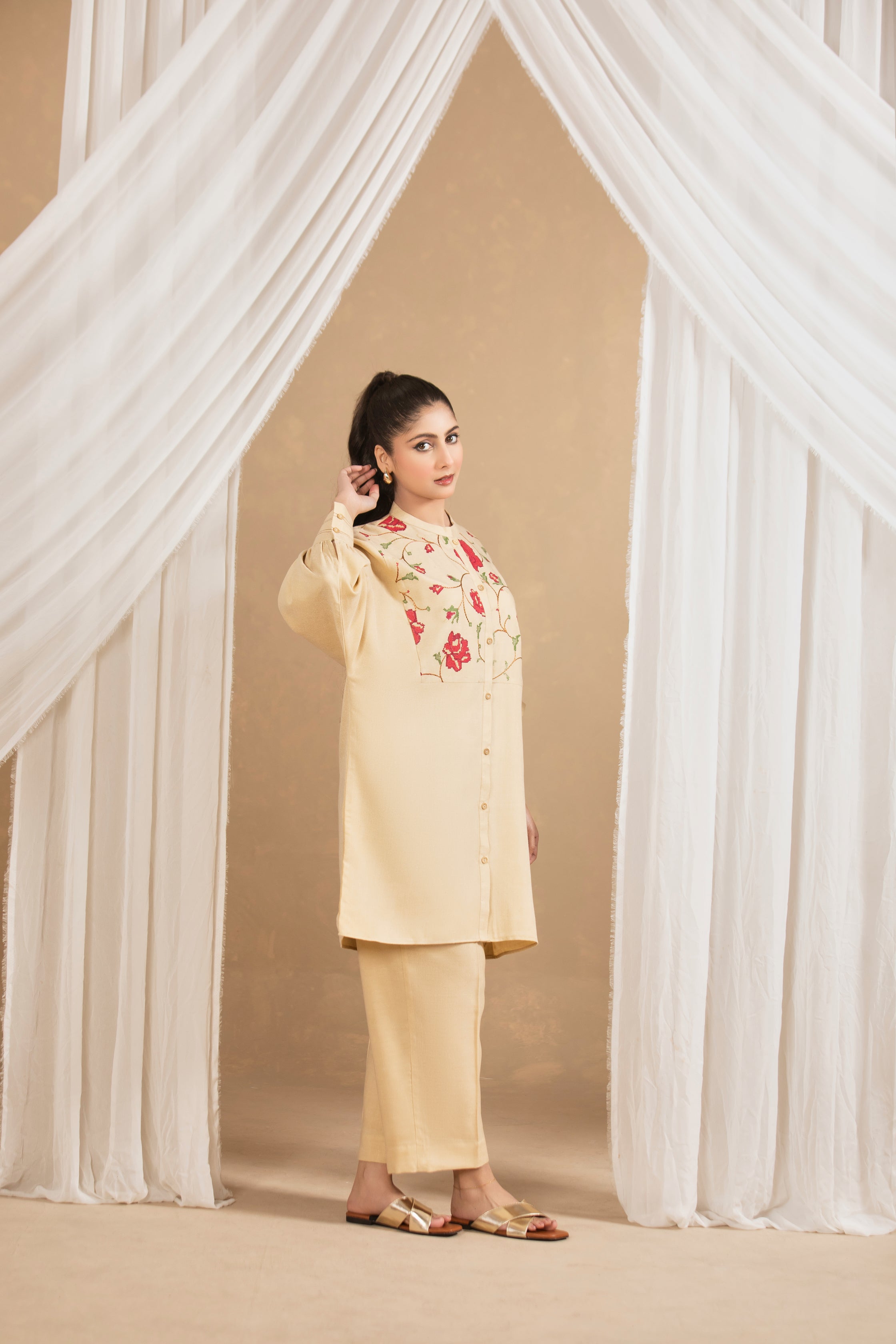 Beige Embroided suit-TA04-2Pc