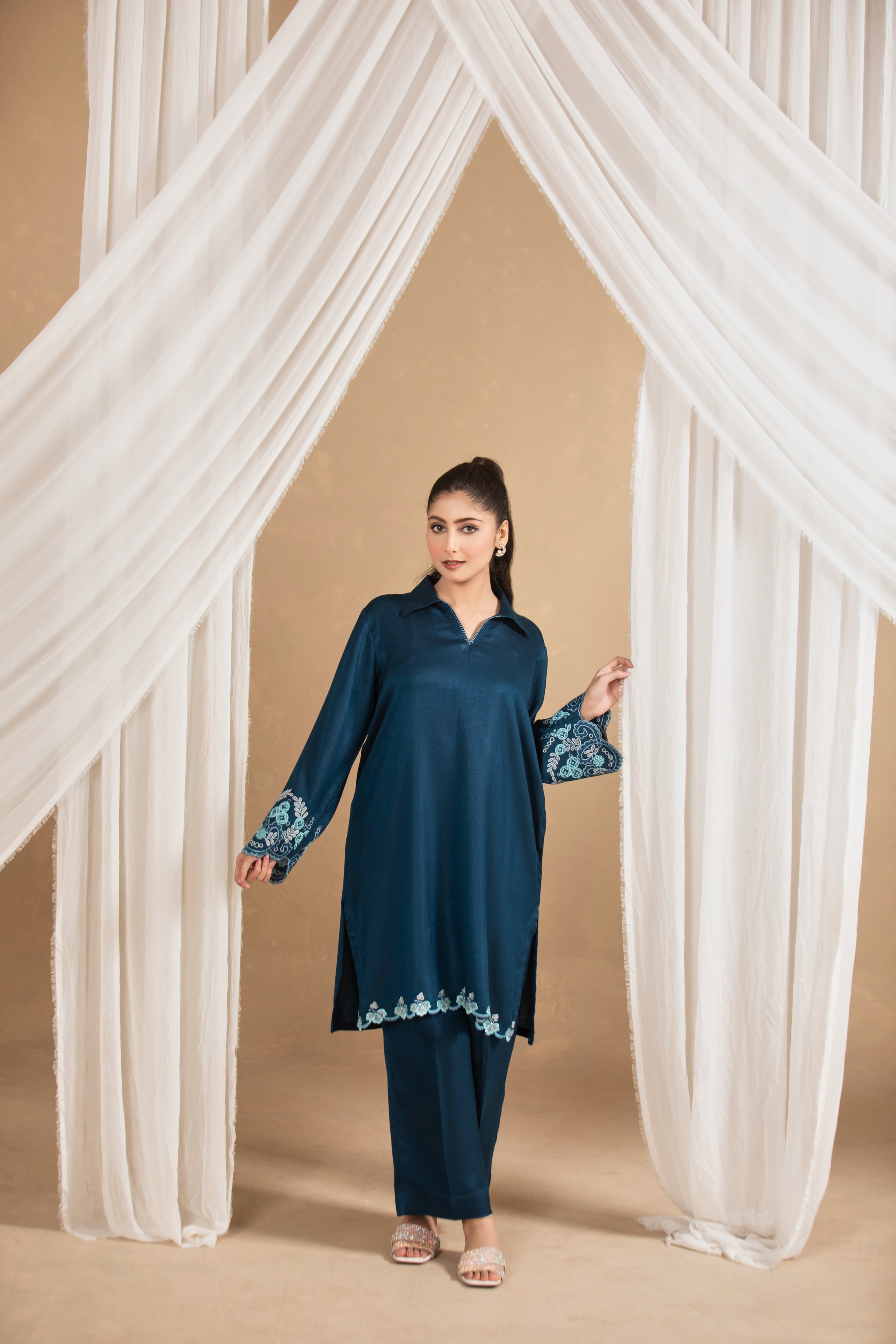 Ocen Teal Embroided Suit - TA02-2Pc