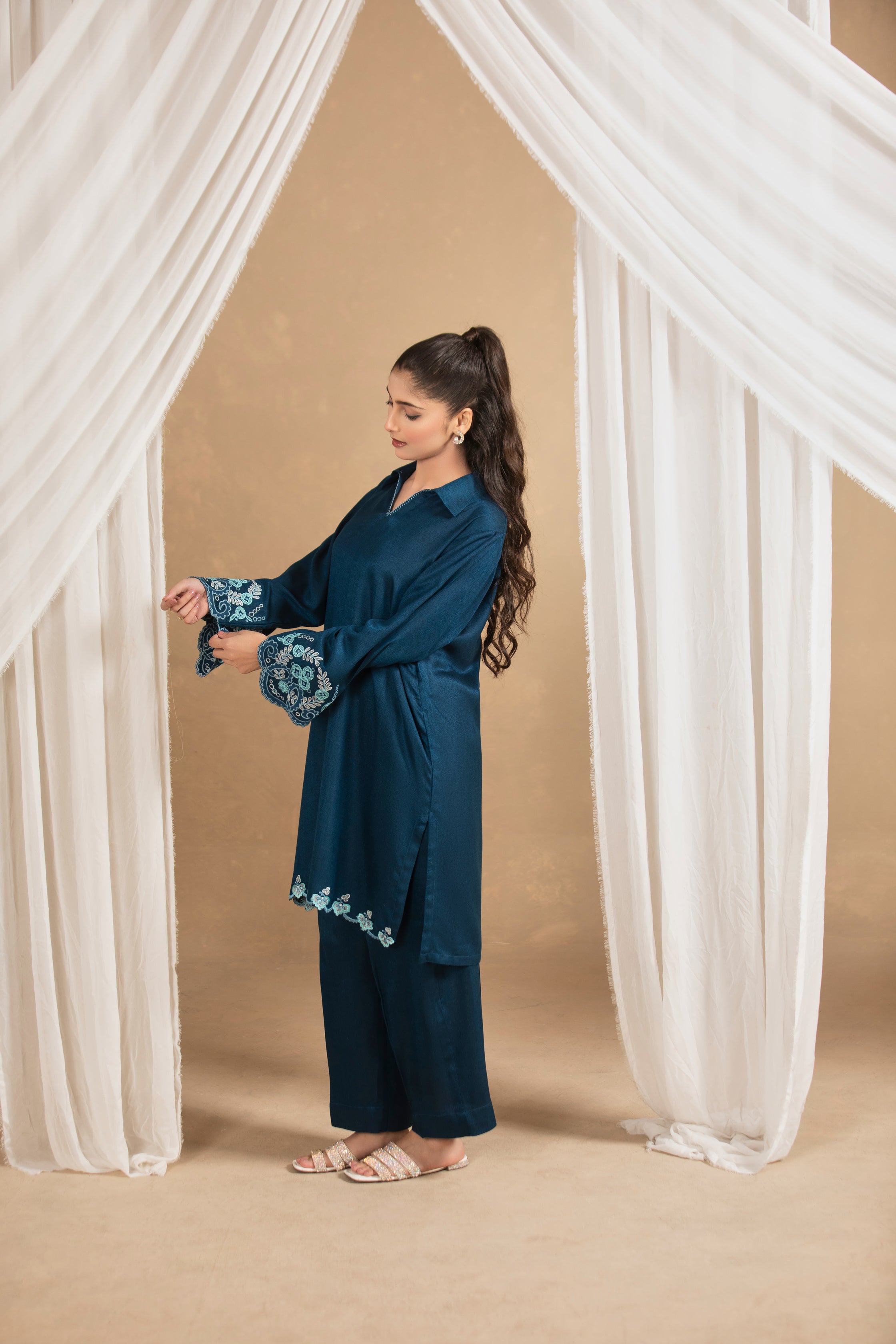 Ocen Teal Embroided Suit - TA02-2Pc