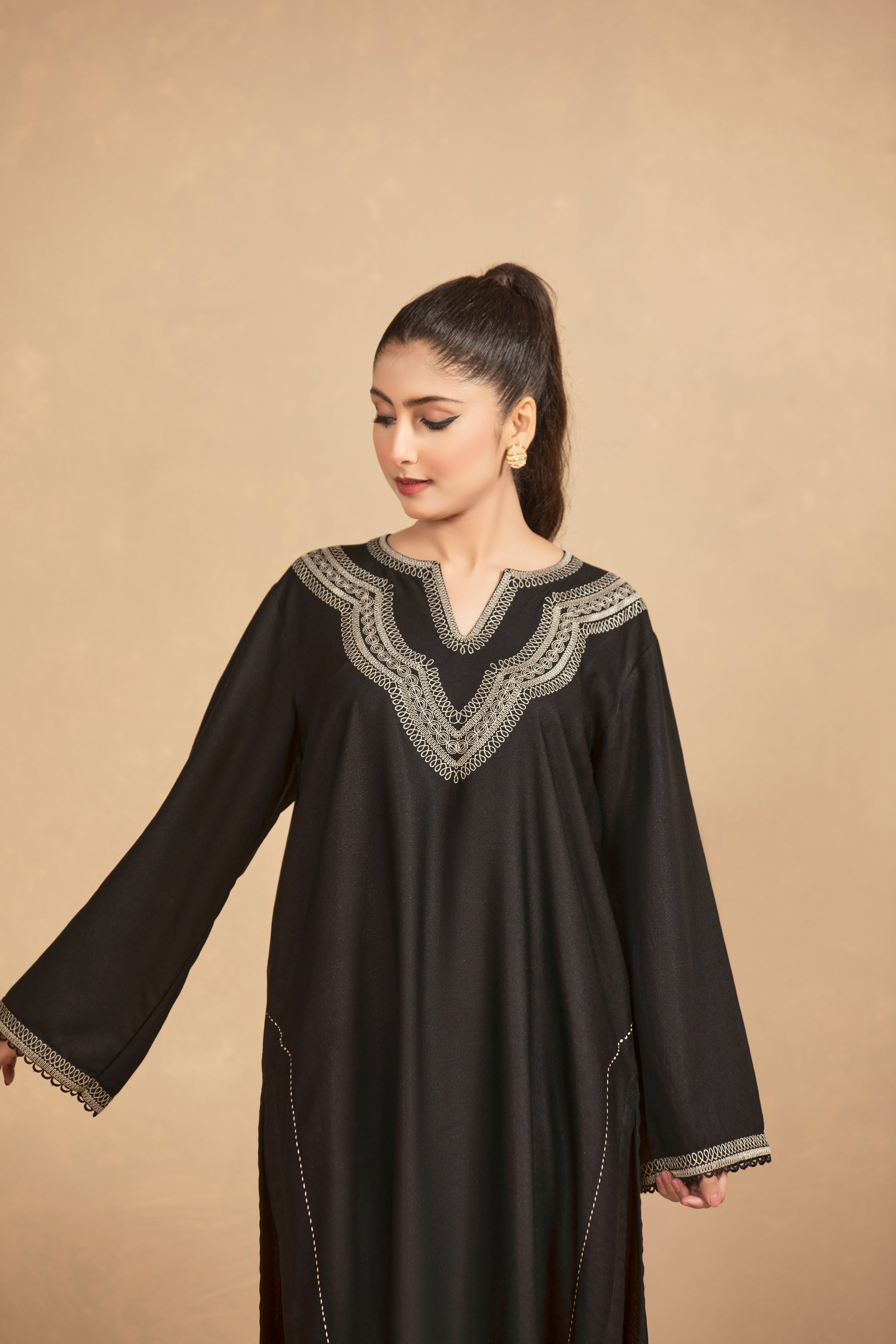 Black Embroided Suit-TA05-2Pc