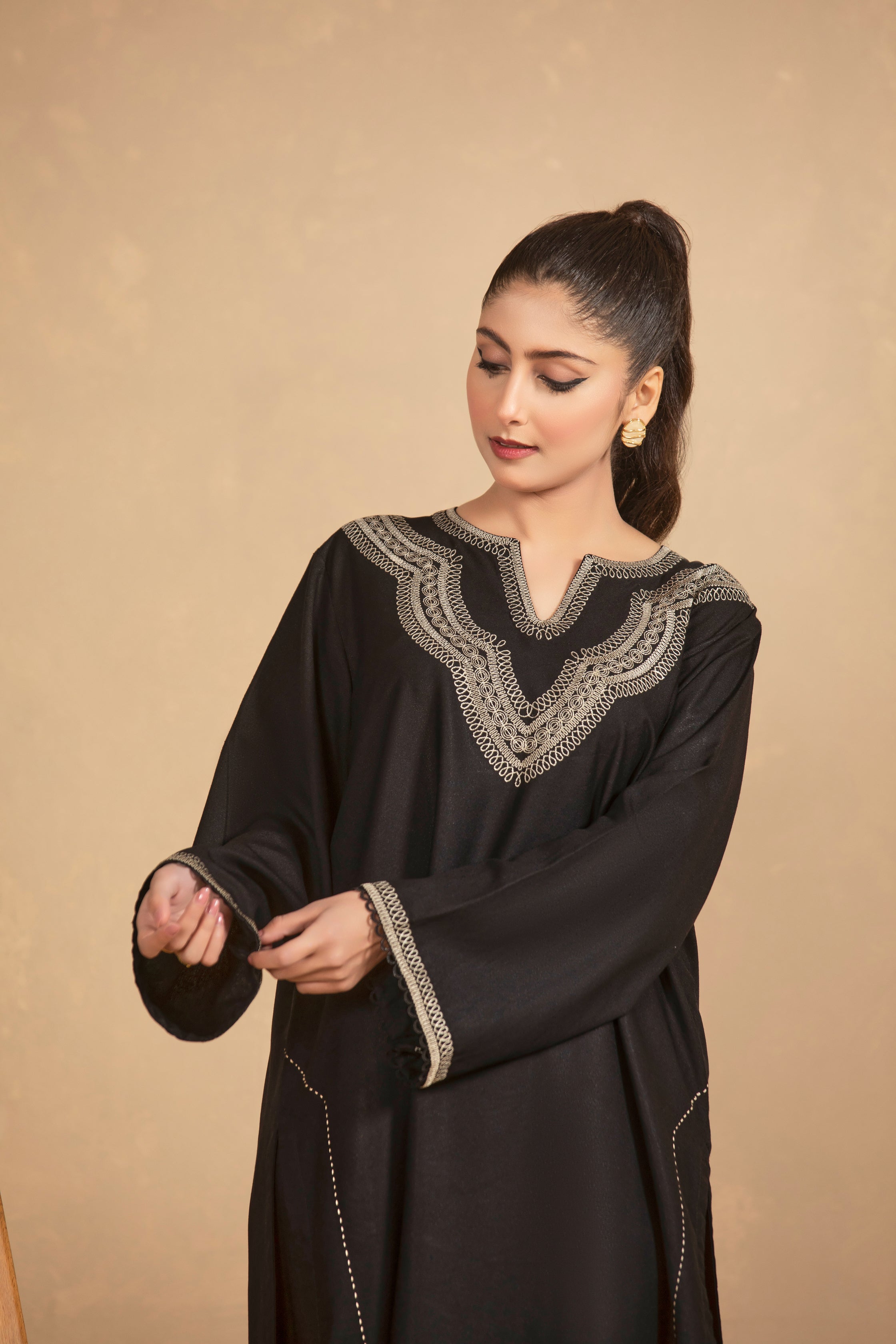 Black Embroided Suit-TA05-2Pc