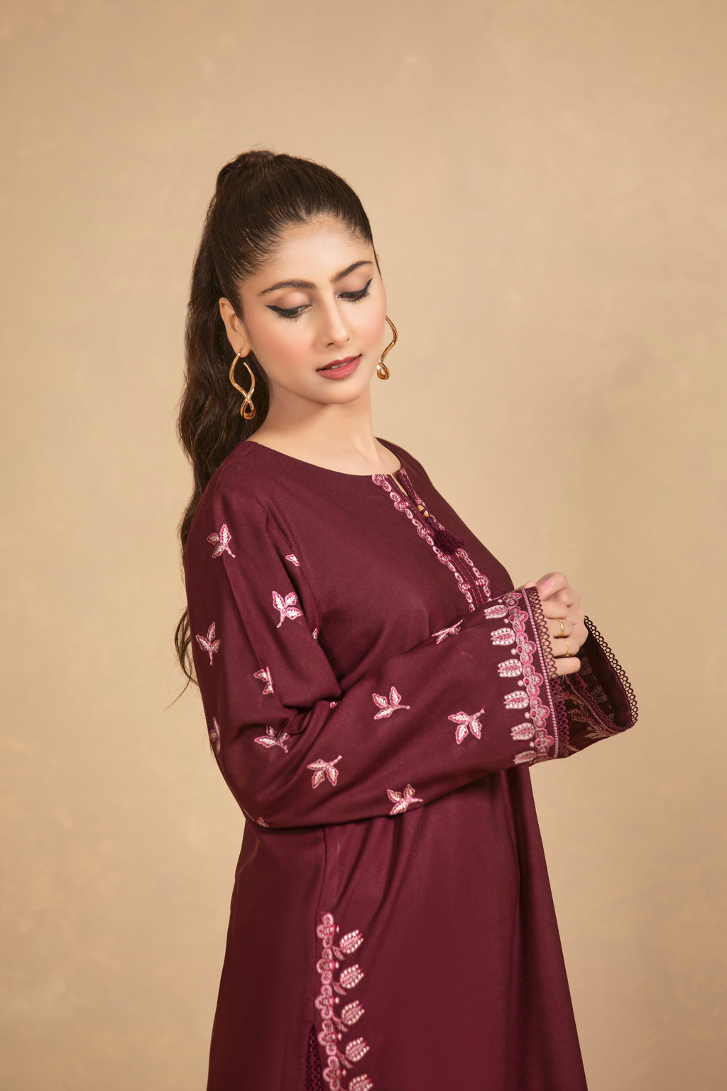 Plum Embroided Suit-TA08-2Pc